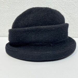 Shihreen Black 100% Wool Cloche Bucket Hat One Size Vintage Style Minimalist